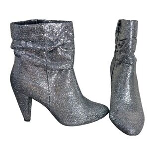 New Look Silver Glitter Ankle Boots Slouch Cone Heel Women's‎ Size 6.5